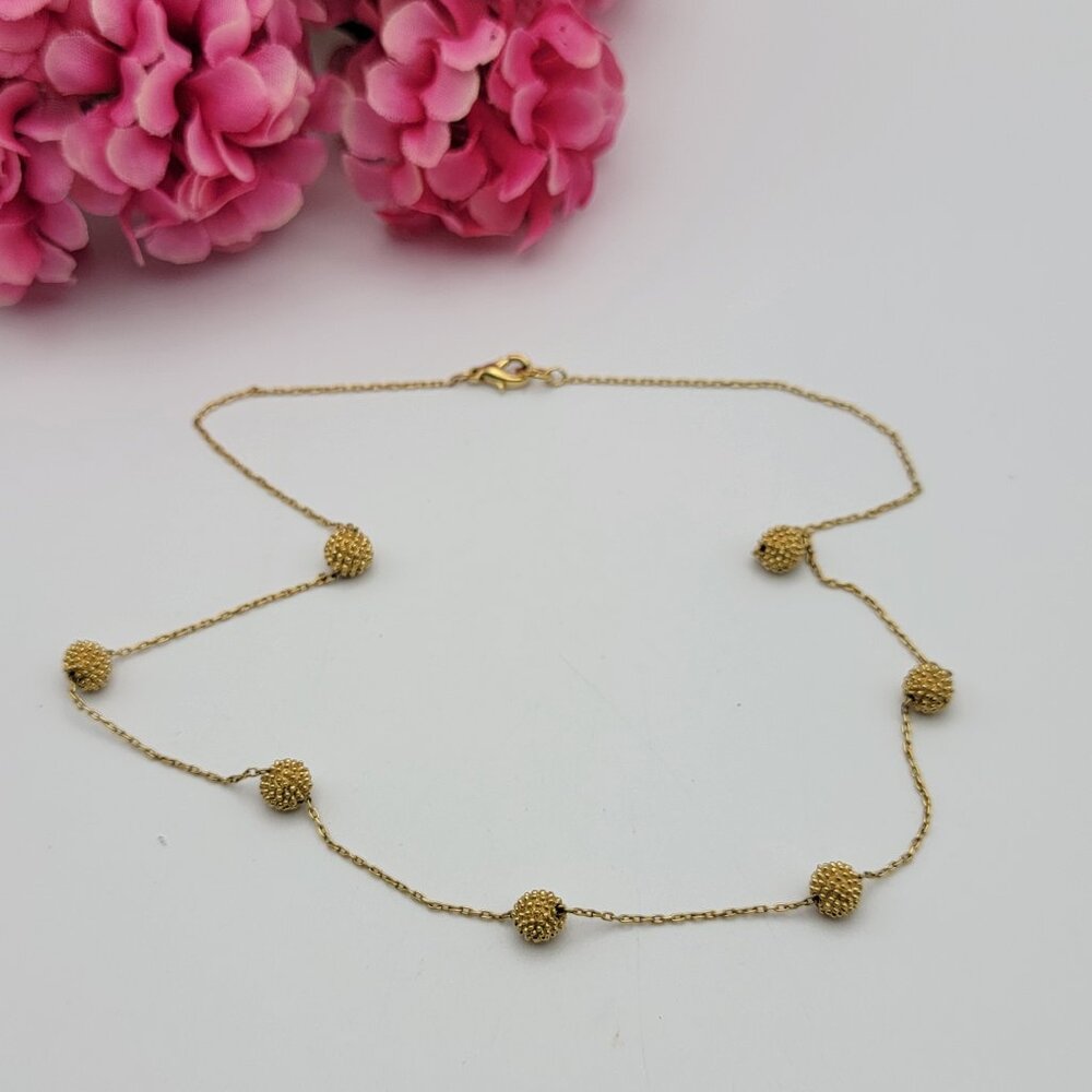 Gold Tone Textured Ball Bead Station Chain Necklace 17 Lobster Clasp